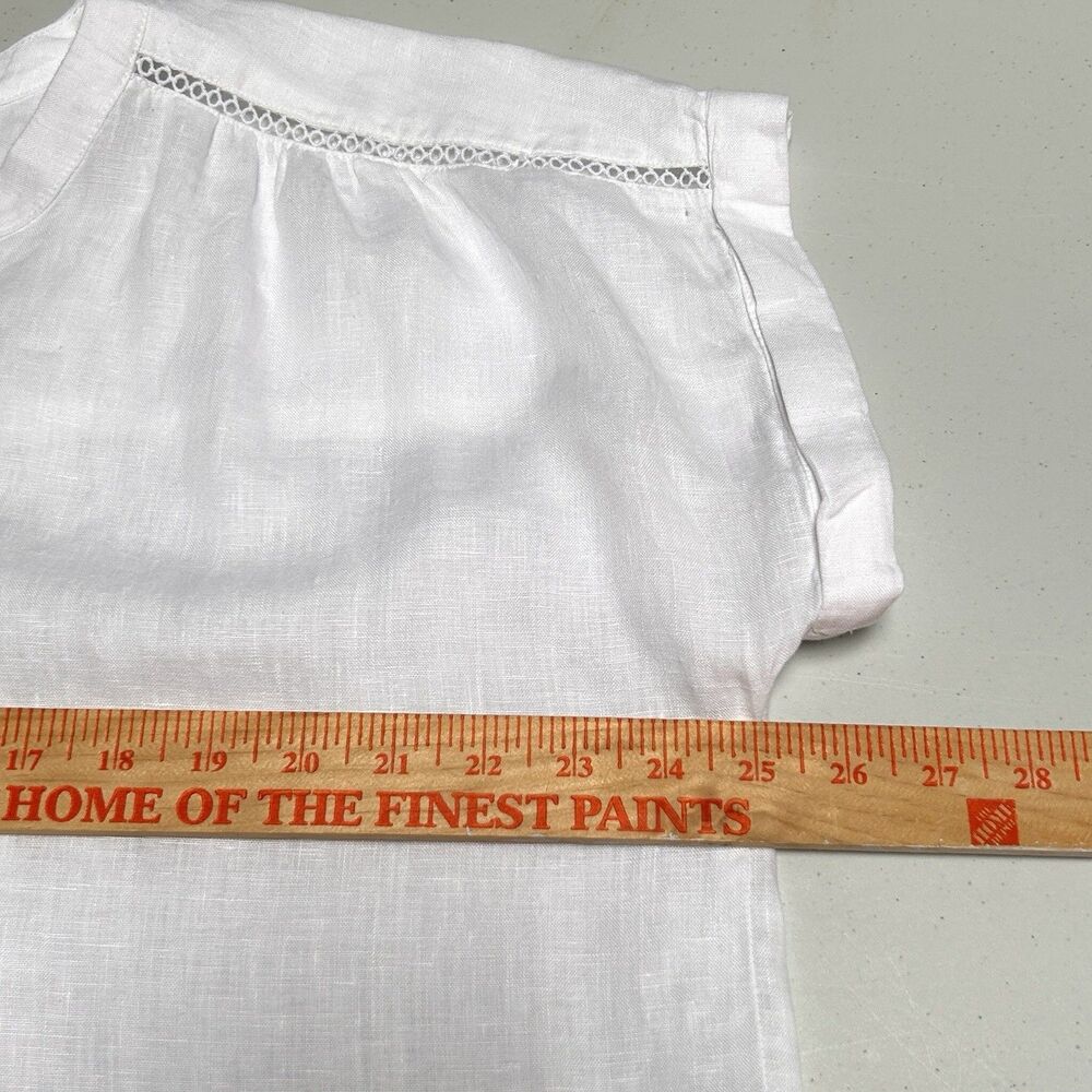 Ann Taylor White 100% Linen Blouse Lace Trim Rolled Sleeve Relaxed L - Picture 6 of 8